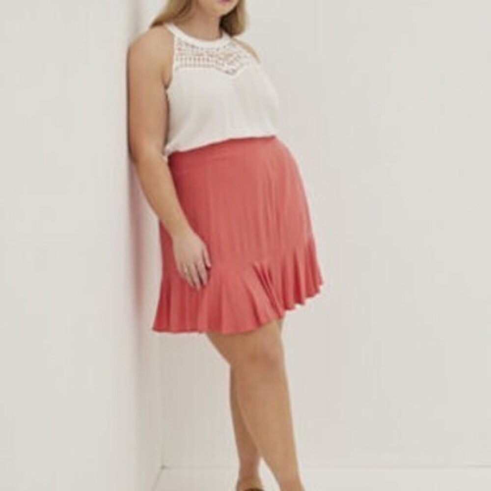 High Waist Mini Skirt - Stretch Challis Coral